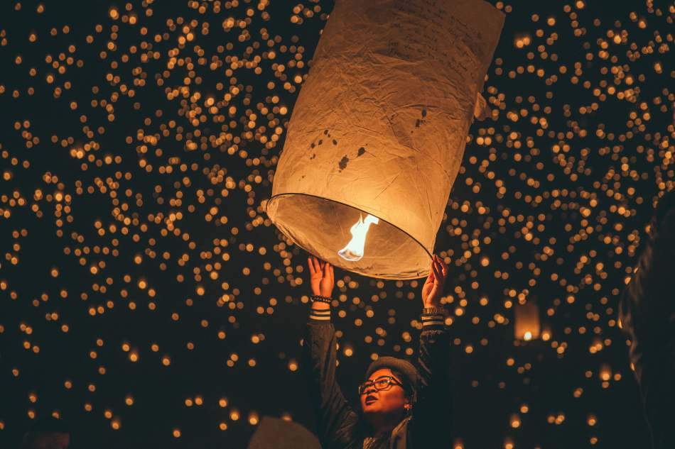 lighted lanterns to release